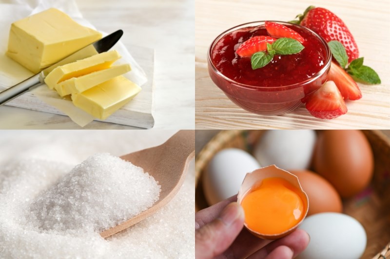 Nguyên liệu món ăn bánh quy mứt dâu bằng nồi chiên không dầu