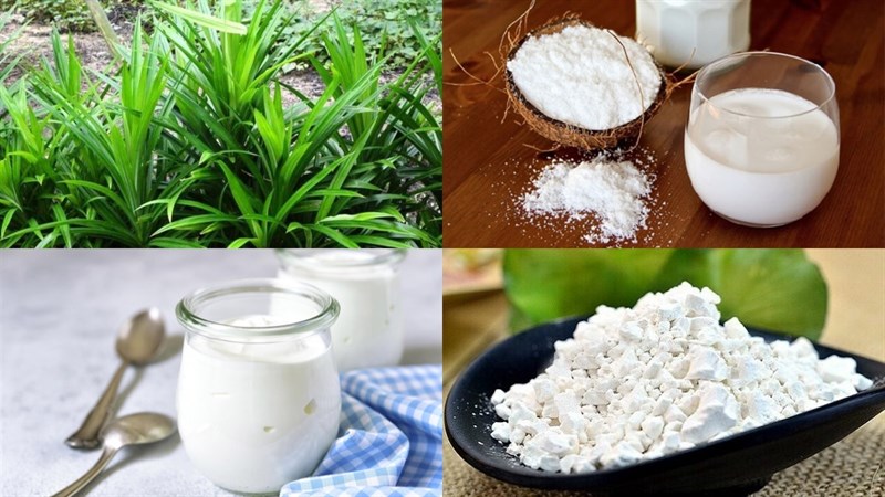 Nguyên liệu món ăn sữa chua thạch lá nếp lá cẩm, sữa chua thạch lá nếp trân châu