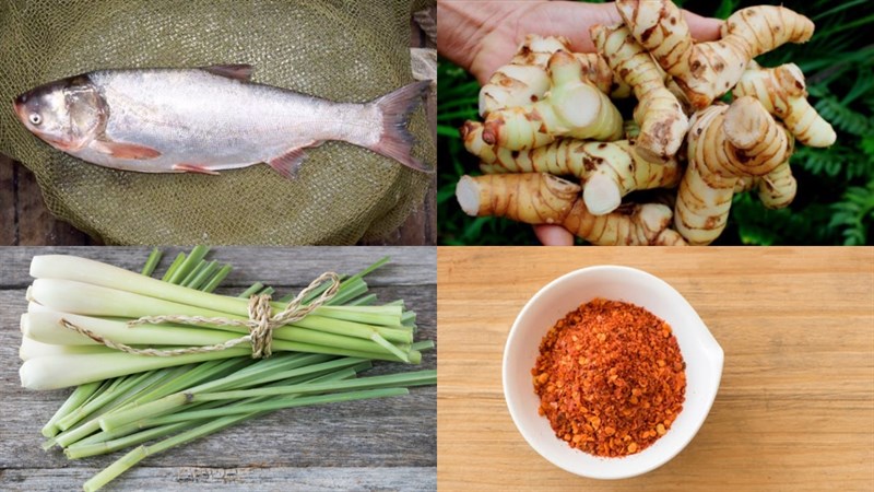 Nguyên liệu món ăn cá mè nướng muối ớt và riềng sả