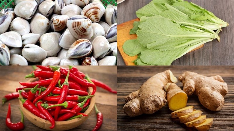 Nguyên liệu món ăn canh cải xanh nấu nghêu