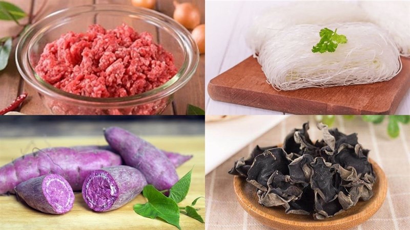 Nguyên liệu món ăn chả giò thịt heo khoai lang tím