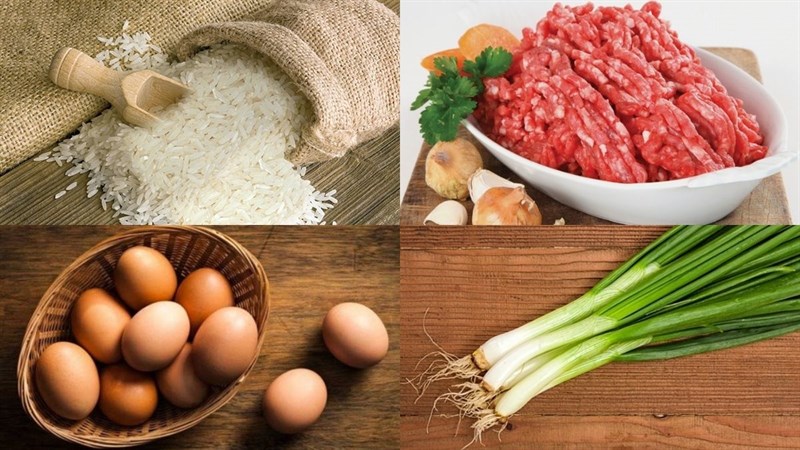 Nguyên liệu món ăn cháo thịt băm trứng gà