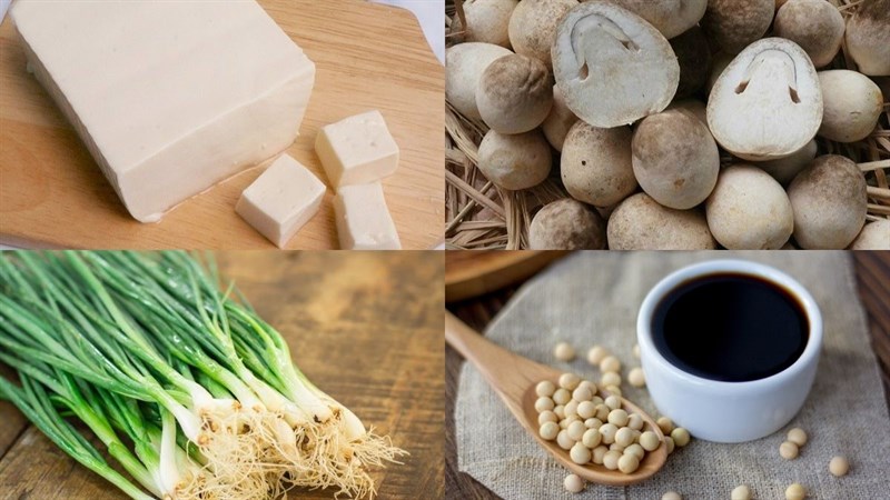 Nguyên liệu món ăn đậu hũ hấp nấm