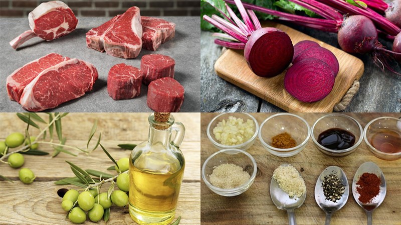Nguyên liệu món ăn cháo thịt bò củ dền