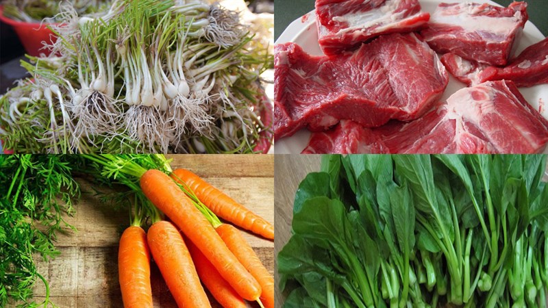 Nguyên liệu món ăn củ kiệu xào thịt heo thập cẩm
