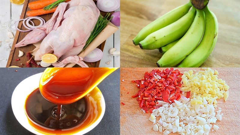 Nguyên liệu món ăn vịt kho chuối xanh, vịt kho riềng