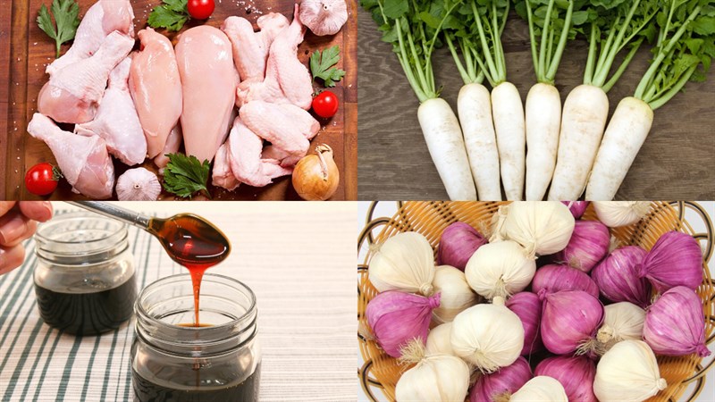 Nguyên liệu món ăn thịt gà kho củ cải trắng