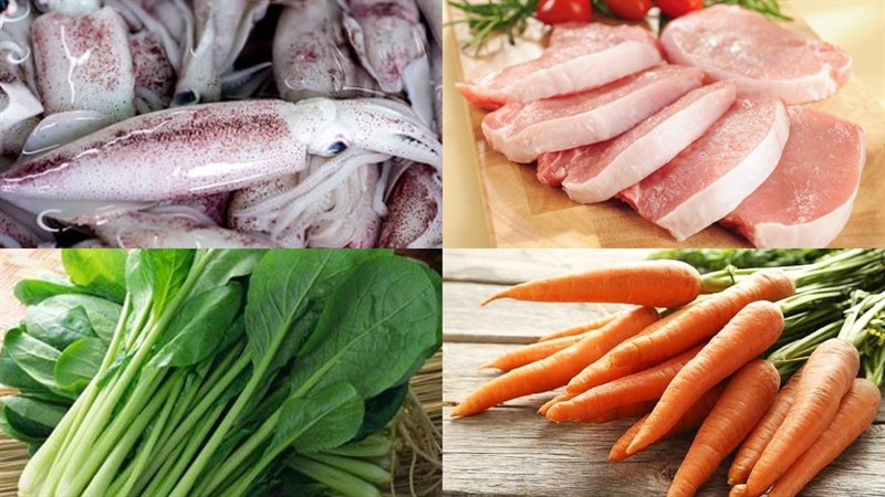 Nguyên liệu món ăn cháo mực thơm cà chua, cháo mực cà rốt cải ngọt