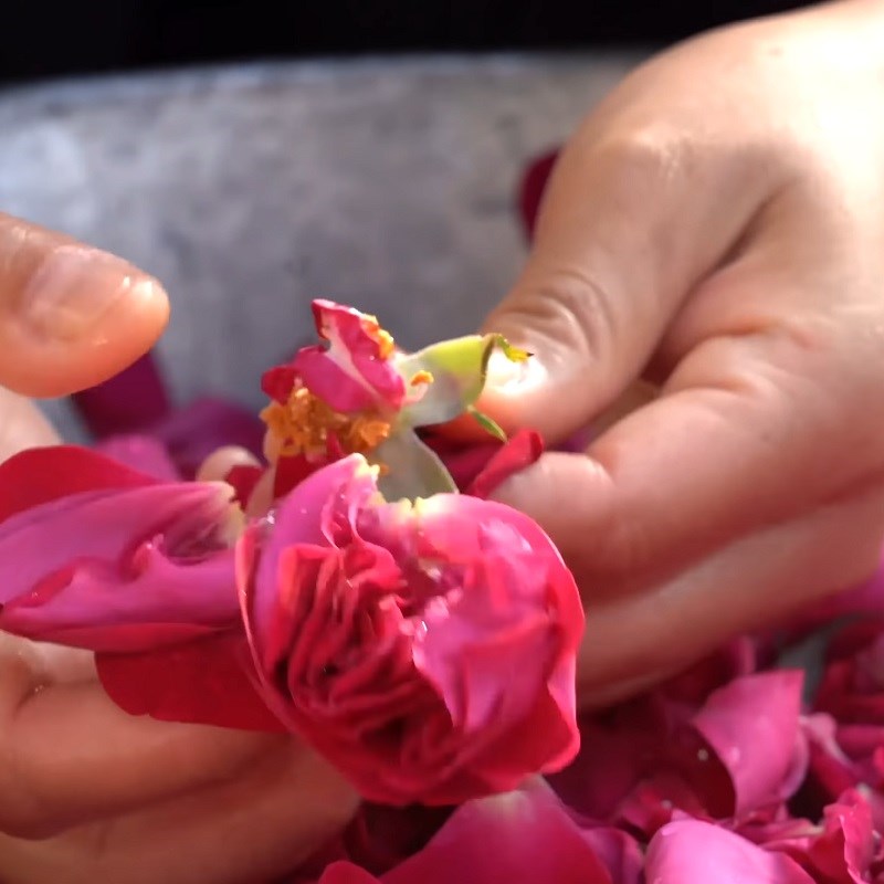 Bước 2 Nhúng cánh hoa qua hỗn hợp Hoa hồng chiên