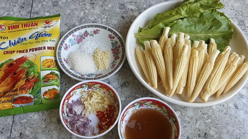 Nguyên liệu món ăn bắp non chiên giòn và bắp non chiên xù