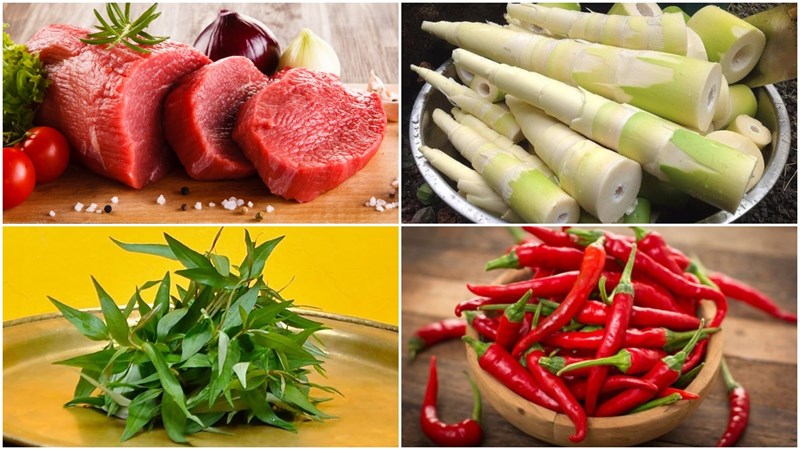 Nguyên liệu món ăn 3 cách làm gỏi măng lưỡi heo, thịt bò và khô sặc