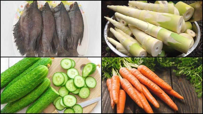 Nguyên liệu món ăn 3 cách làm gỏi măng lưỡi heo, thịt bò và khô sặc