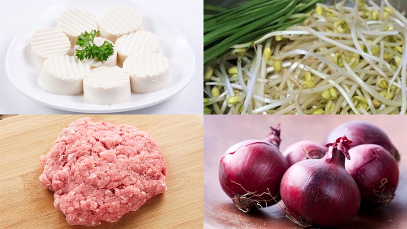 Nguyên liệu món ăn canh đậu hũ non giá hẹ thịt băm