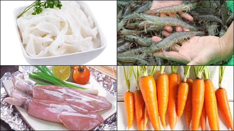 Nguyên liệu món ăn phở trộn hải sản