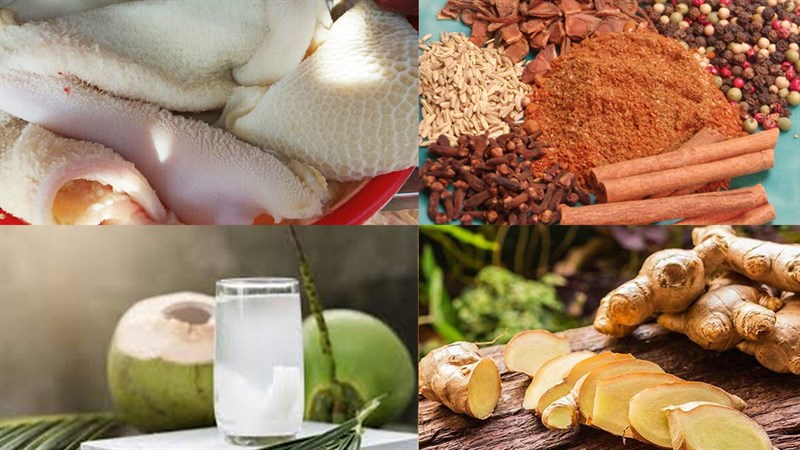 Nguyên liệu món ăn lòng bò khìa ngũ vị, lòng bò khìa nước dừa