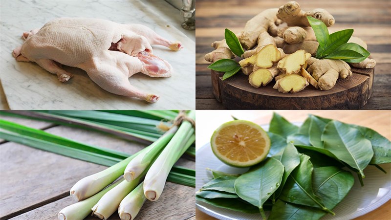 Nguyên liệu món ăn vịt hấp gừng và vịt hấp chanh