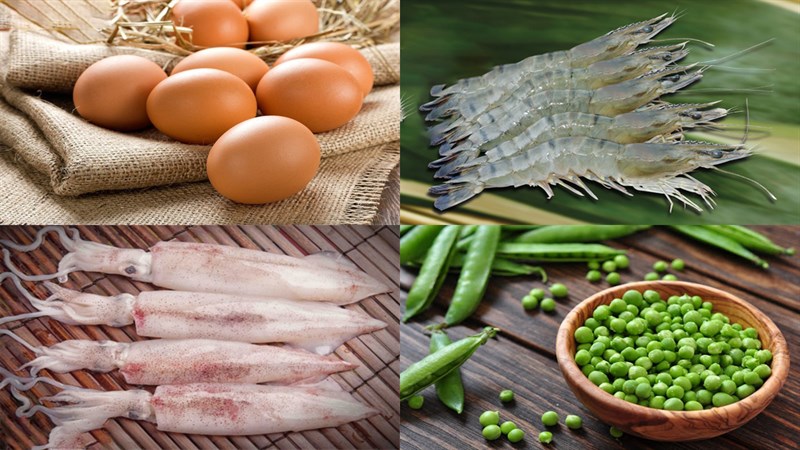Nguyên liệu món ăn trứng hấp thịt băm, hải sản, rau củ