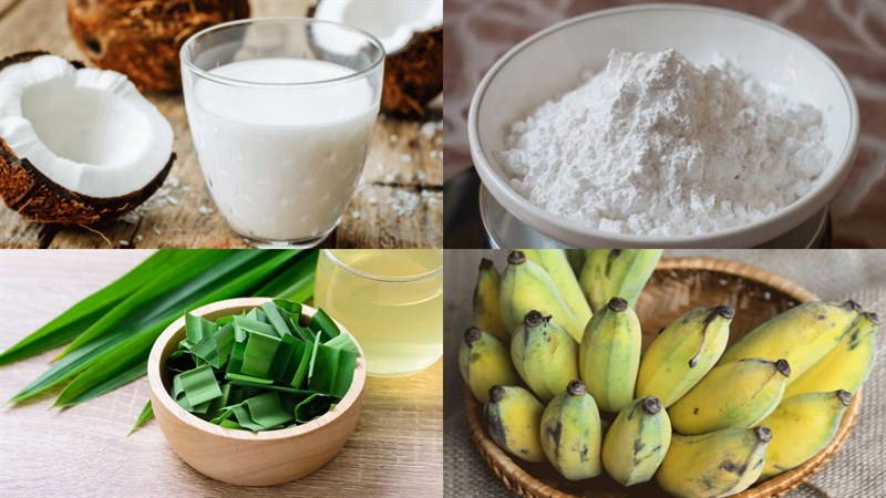 Nguyên liệu món ăn kem chuối trái cây và lá dứa