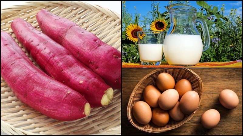 Nguyên liệu món ăn cháo trứng gà khoai lang
