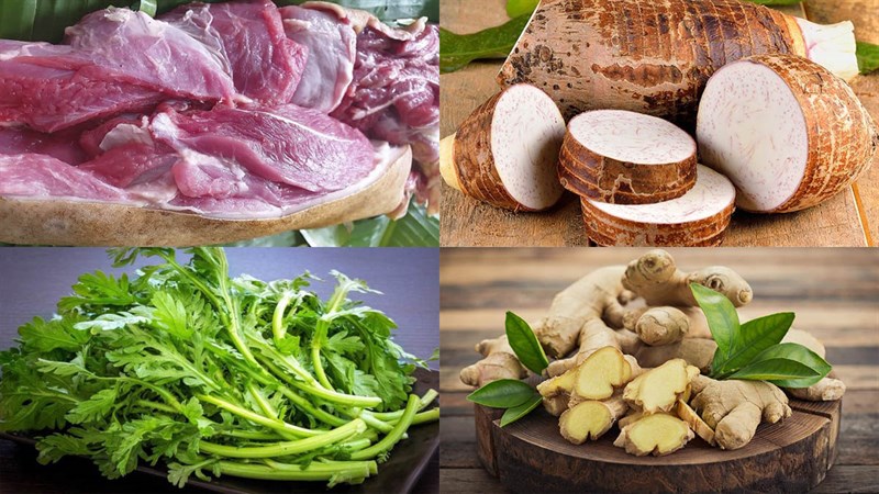 Nguyên liệu món ăn cháo thịt dê khoai môn và cải cúc