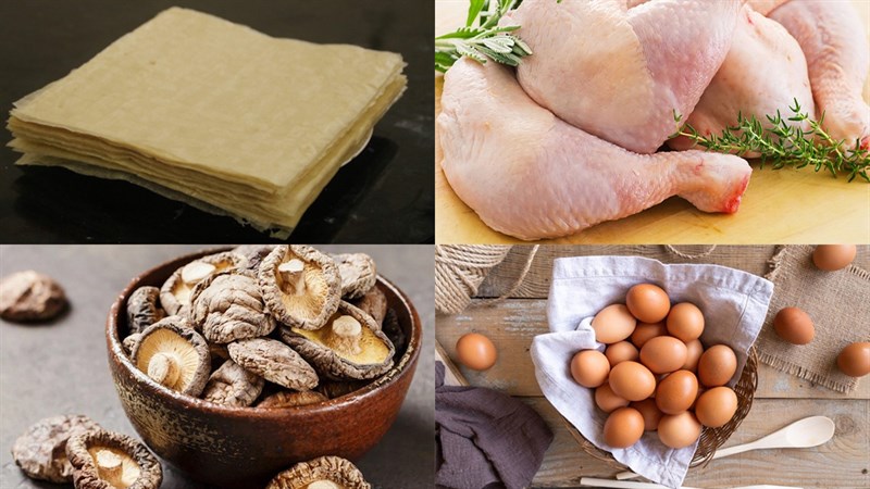 Nguyên liệu món ăn chả giò nhân thịt gà với nấm và khoai tây