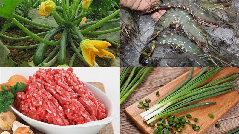 Nguyên liệu món ăn canh bí ngòi nhồi tôm thịt