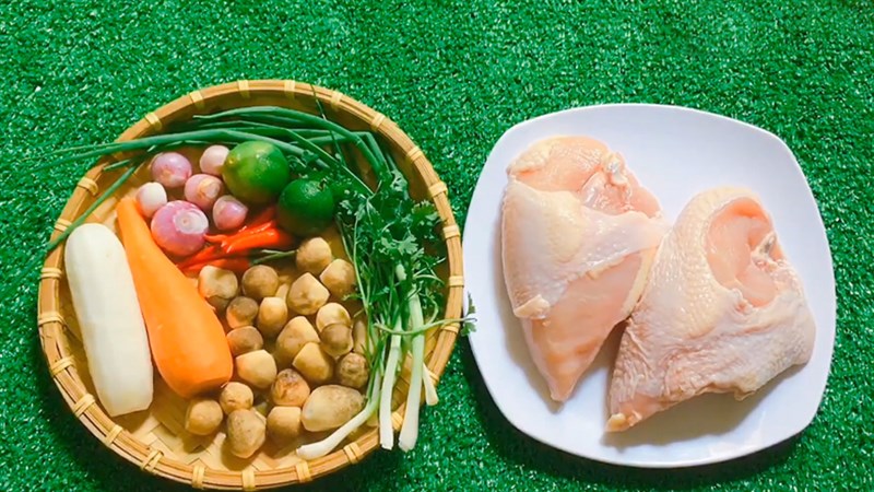 Nguyên liệu món ăn nui gà rau củ và nui gà nấm