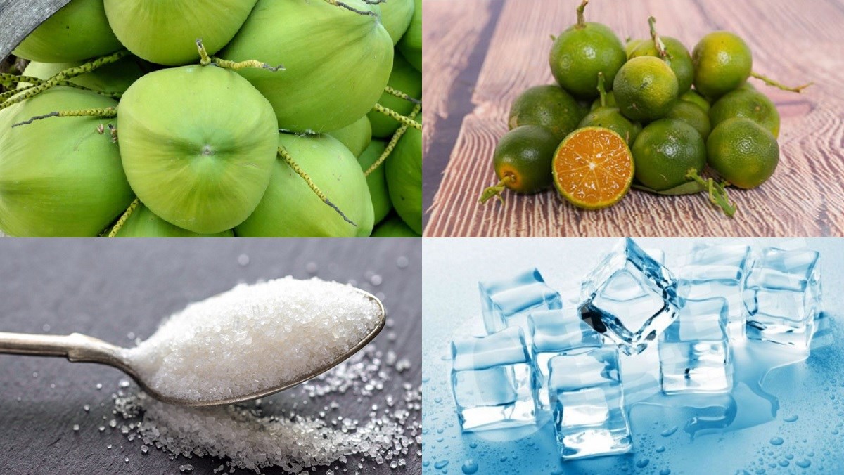 Nguyên liệu món ăn nước dừa tắc, dừa tắc xí muội và dừa tắc mít