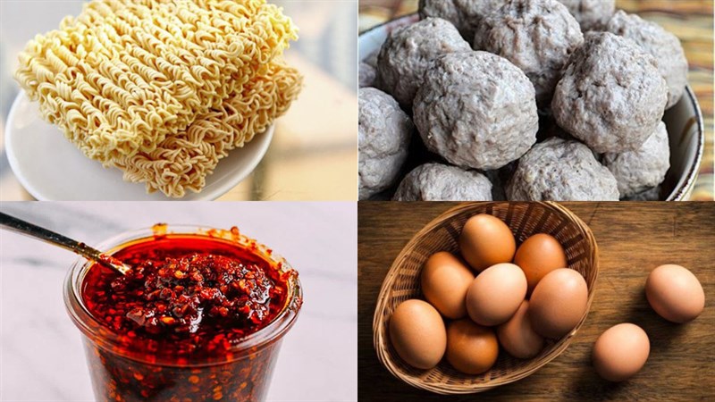 Nguyên liệu món ăn 2 cách làm mì trộn bò viên phô mai và muối ớt
