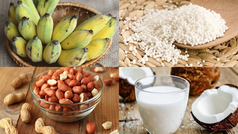 Nguyên liệu món ăn chè chuối bột báng nước cốt dừa