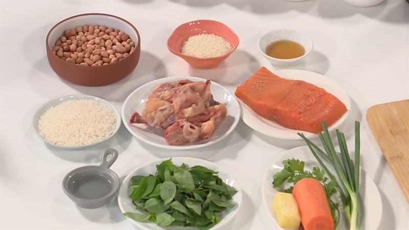 Nguyên liệu món ăn 2 cách nấu cháo cá hồi đậu hà lan và đậu phộng