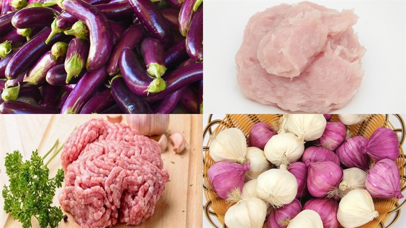 Nguyên liệu món ăn 2 cách làm cà tím nhồi thịt hấp mỡ hành và sốt xì dầu