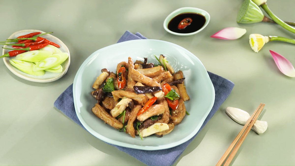 Tàu hũ ky xào nấm