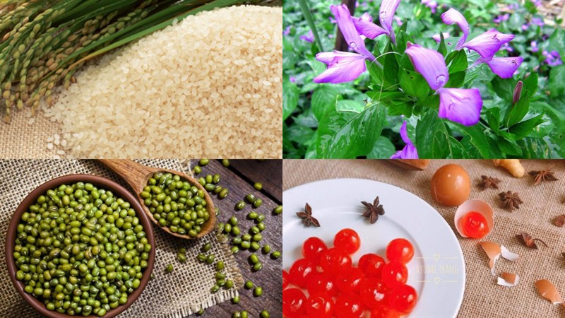 Nguyên liệu món ăn bánh tét lá cẩm hột vịt muối