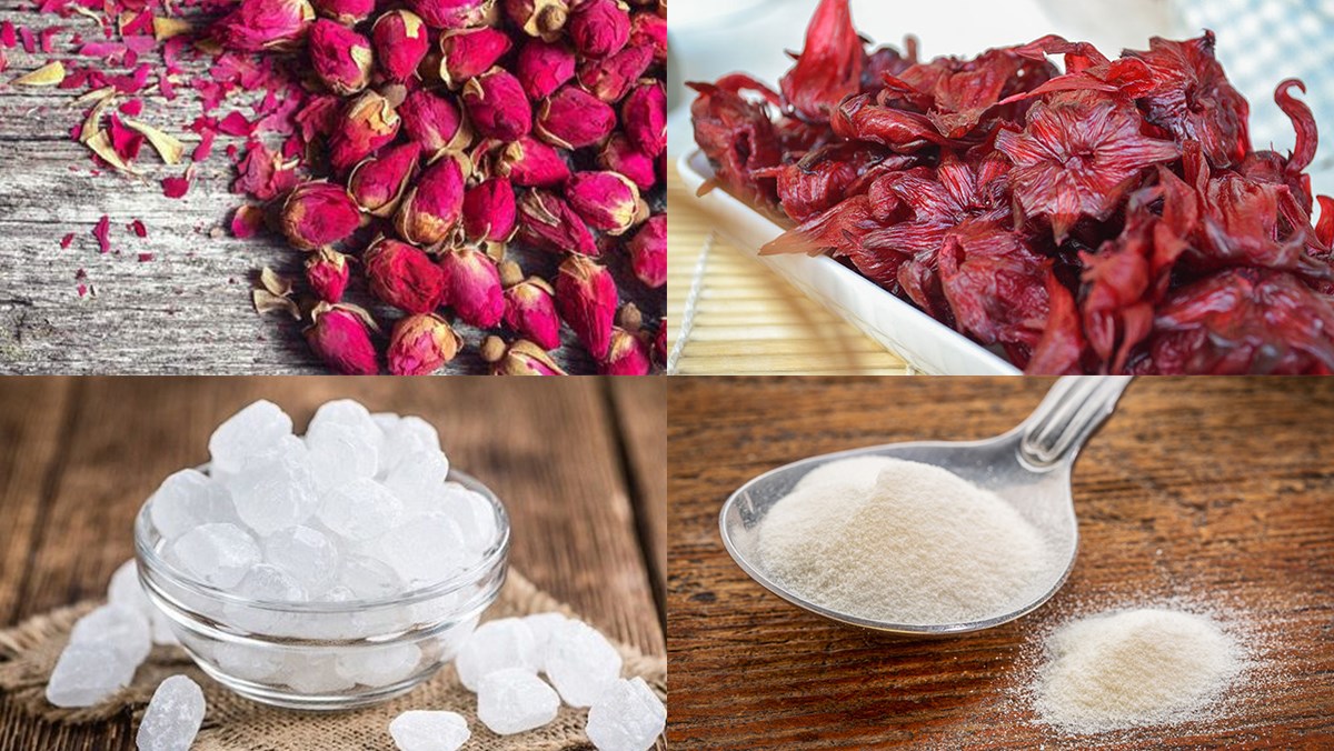 Nguyên liệu món ăn thạch trà hoa hồng khô
