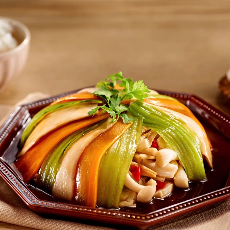 Bước 6 Thành phẩm Nấm đùi gà hấp cải xanh