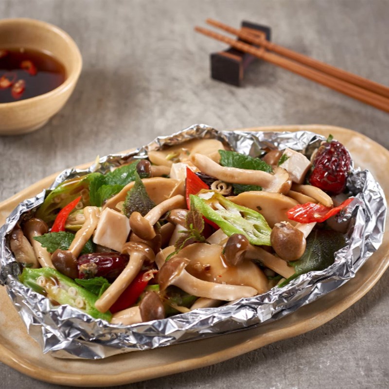 Bước 6 Thành phẩm Nấm đùi gà hấp tía tô