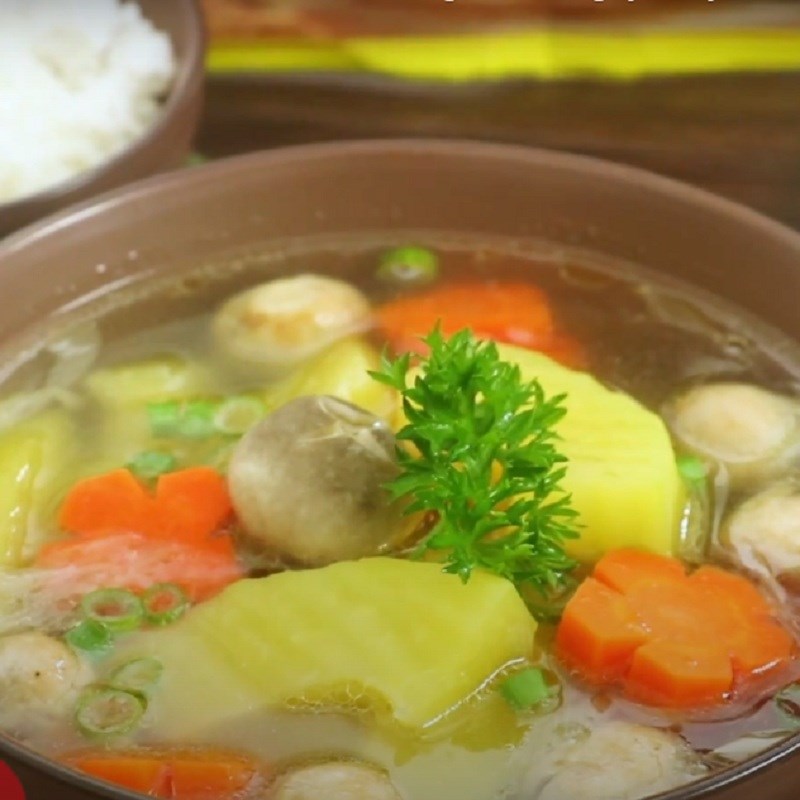 Bước 4 Thành phẩm Canh đu đủ chay với nấm rơm