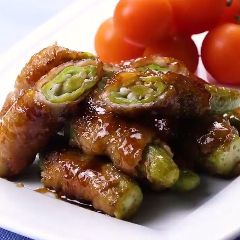 Bước 5 Thành phẩm Thịt heo cuốn đậu bắp sốt mật ong