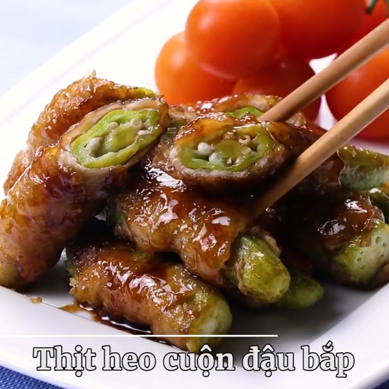 Bước 5 Thành phẩm Thịt heo cuốn đậu bắp sốt mật ong