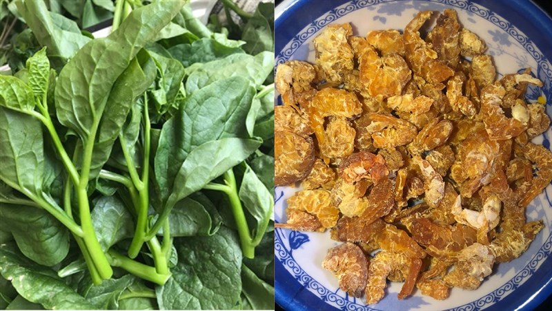 Nguyên liệu món ăn canh mồng tơi nấu tôm khô