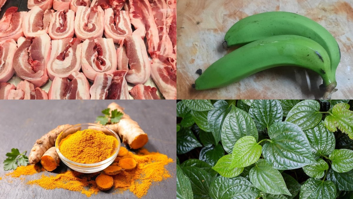 Nguyên liệu món ăn thịt om chuối xanh