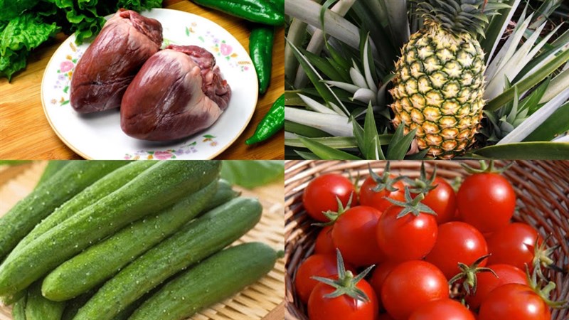 Nguyên liệu món ăn tim bò xào dứa, tim bò xào bông cả