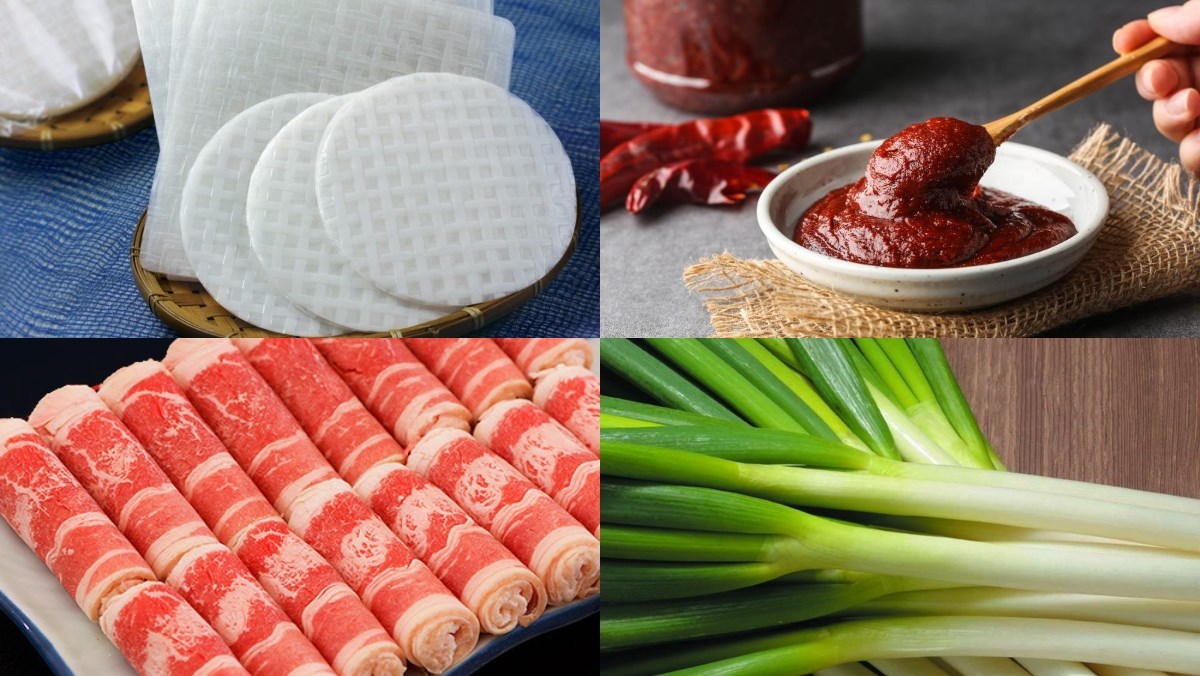 Nguyên liệu món ăn tokbokki phô mai bằng bánh tráng