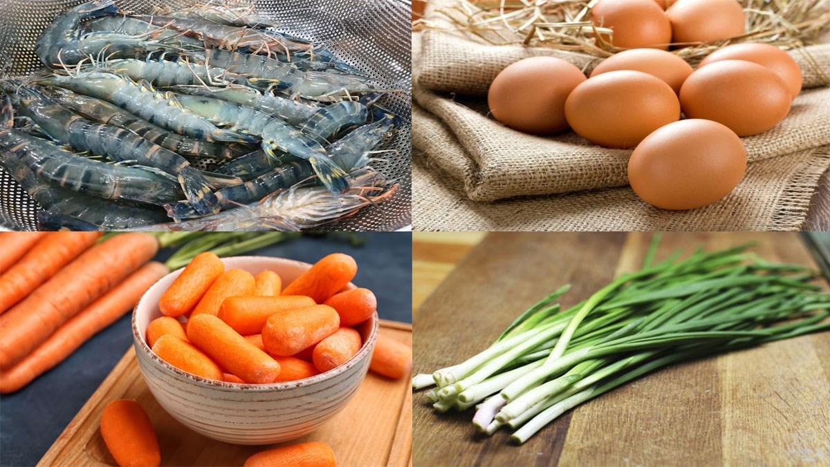 Nguyên liệu món ăn tôm chiên trứng, trứng chiên tôm