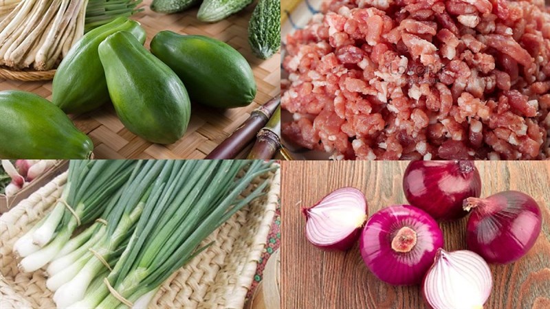 Nguyên liệu món ăn canh đu đủ thịt bằm