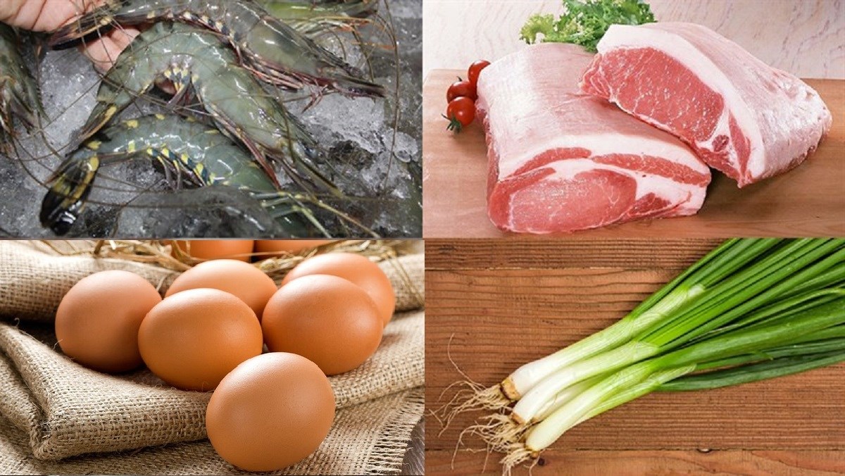 Nguyên liệu món ăn trứng cuộn tôm thịt