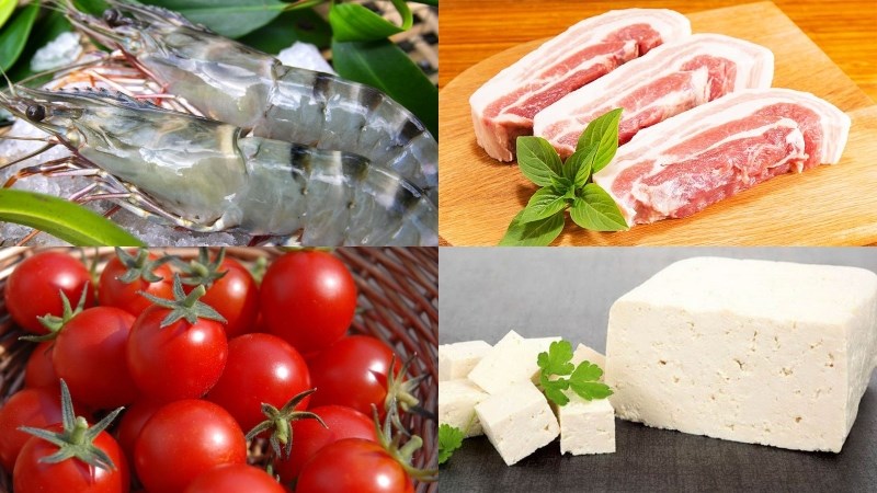 Nguyên liệu món ăn bún riêu tôm thịt